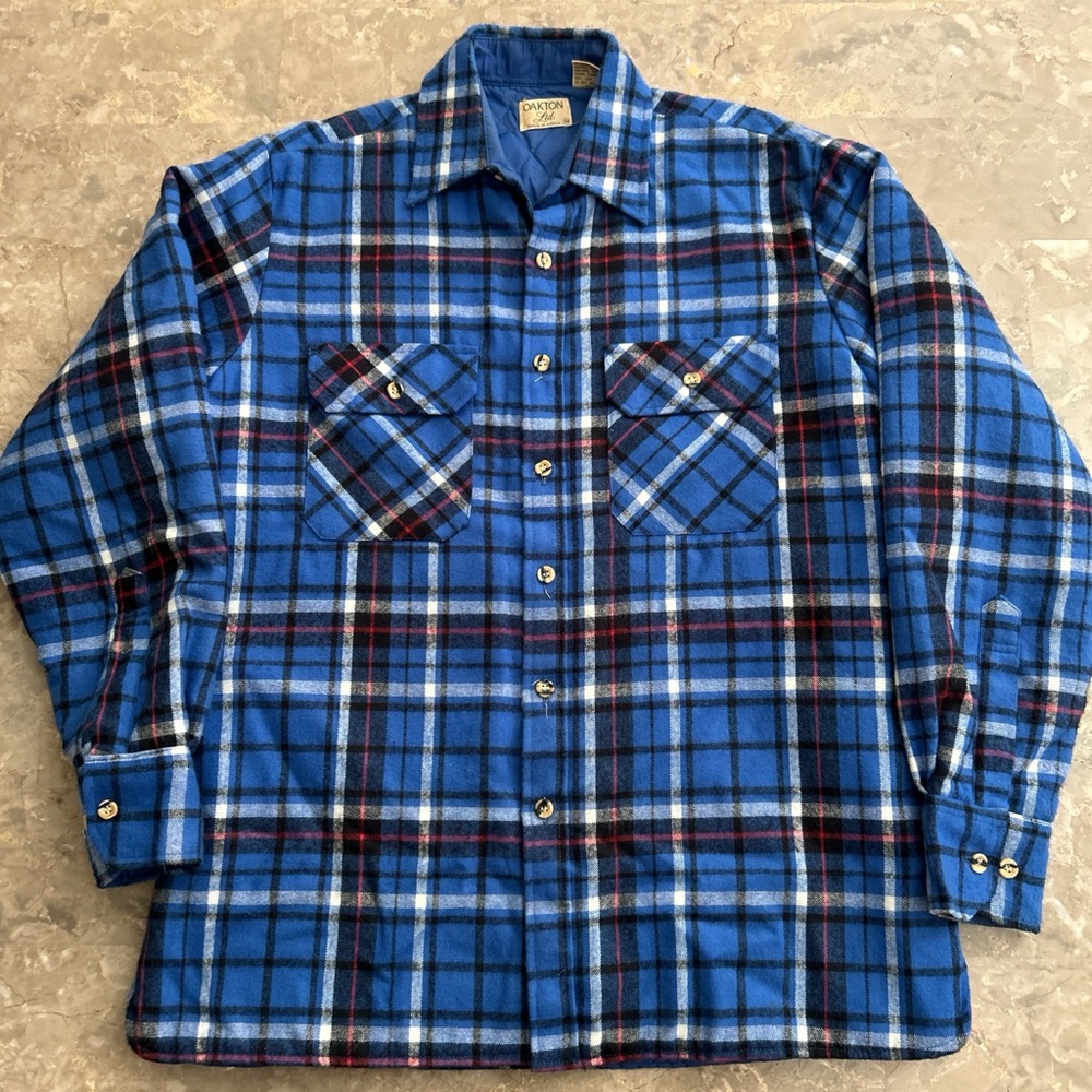 Vintage 1980s Oakton Ltd Plaid Flannel Jacket Quilted Lined Mens M